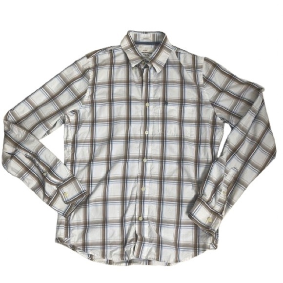 Men’s Abercrombie & Fitch Vintage White & Brown Button Down Flannel Size Large! - Picture 1 of 6